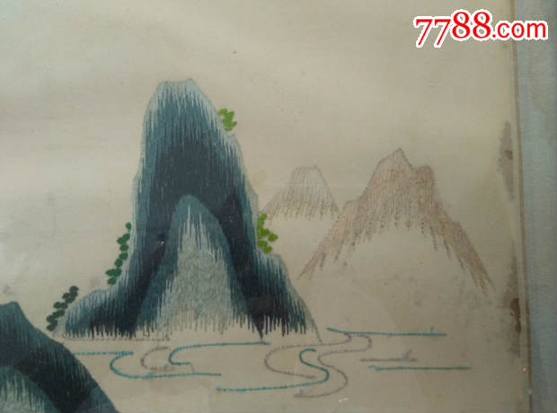 精工纯美的文革手工刺绣山水画