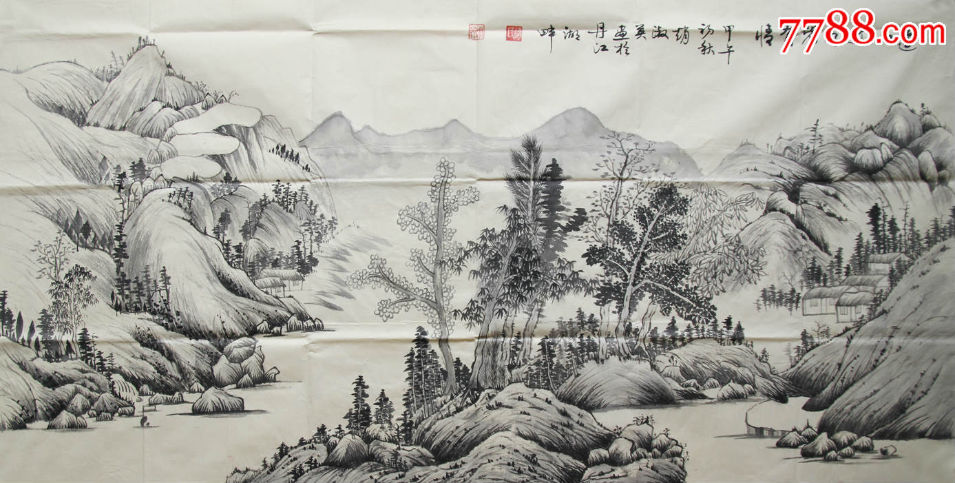 远山近水皆有情尺寸138*70_山水国画原作_第1张_7788字画网