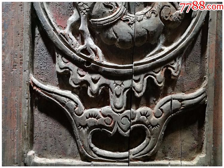 麒麟雕板一对明代老木雕古玩古董构件老物件旧货c1335