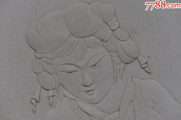 清代光绪大师沈文亮雕刻乞巧图涩胎瓷板画