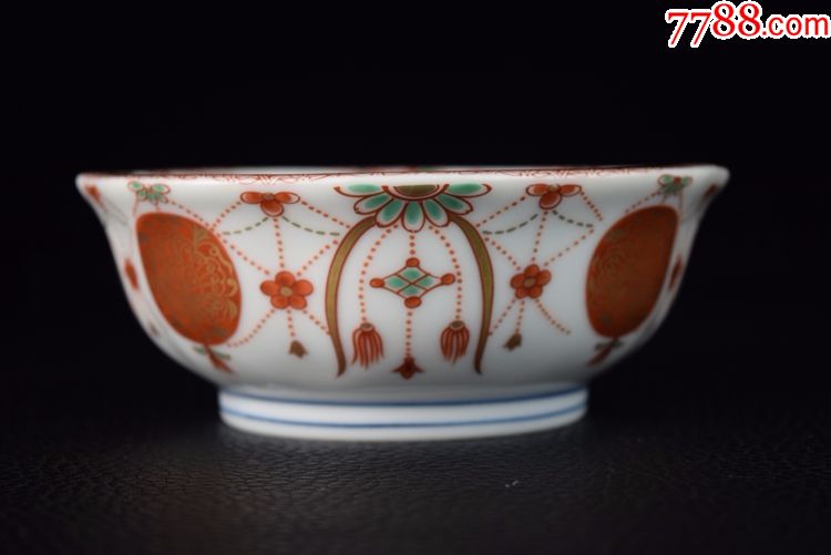 日本古董收藏品茶道茶具瓷器井乃口窑茶碗5枚矾红描金