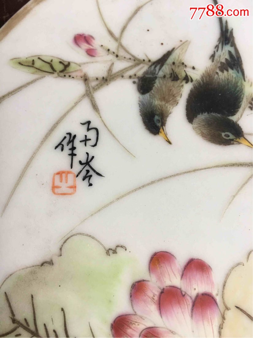 民国的名家(雨岑作)珠山八友刘雨岑作的圆瓷画板一对【江苏陈记古玩】