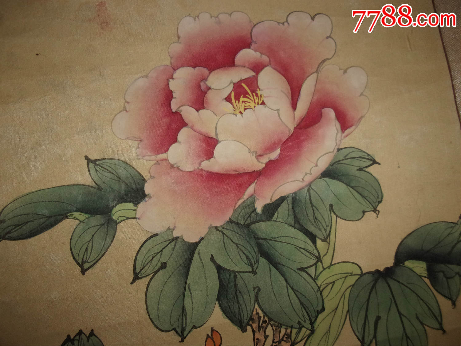手绘原装原裱卷轴挂轴装裱工笔重彩花鸟画国画牡丹花