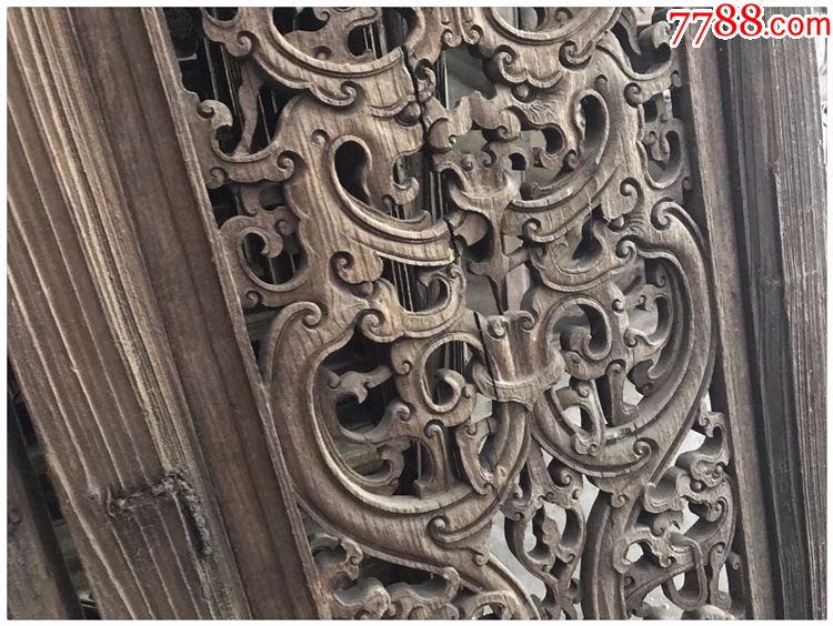 花窗一对清代木雕老物件古玩j4437