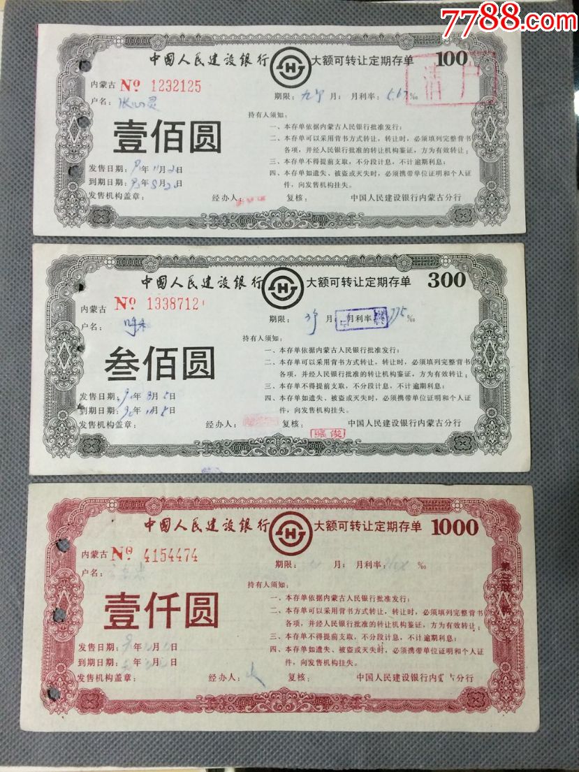 内蒙大额可转让定期存单