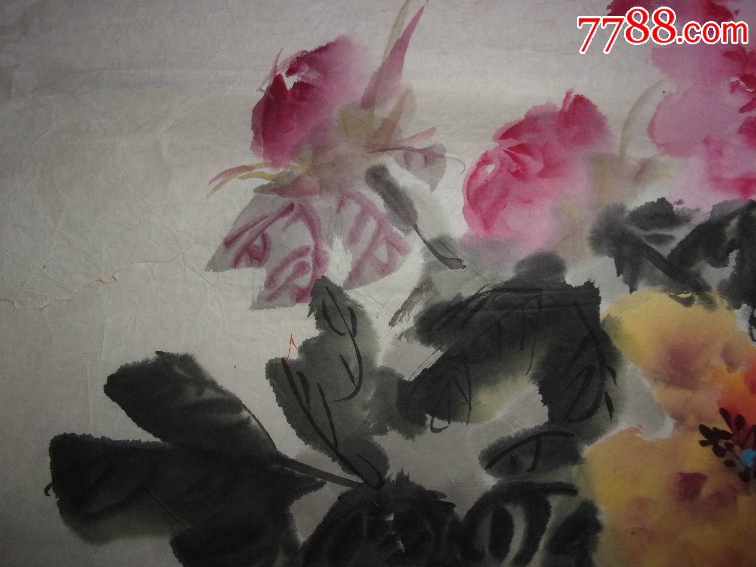 纯手绘浓墨重彩写意花鸟画国画,蝶恋花,那花那蝴蝶翩翩起舞