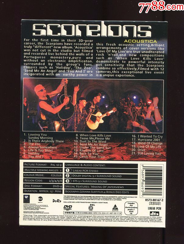 【音乐dvd】2001年蝎子乐队里斯本不插电演唱会acoustica,盒装一碟