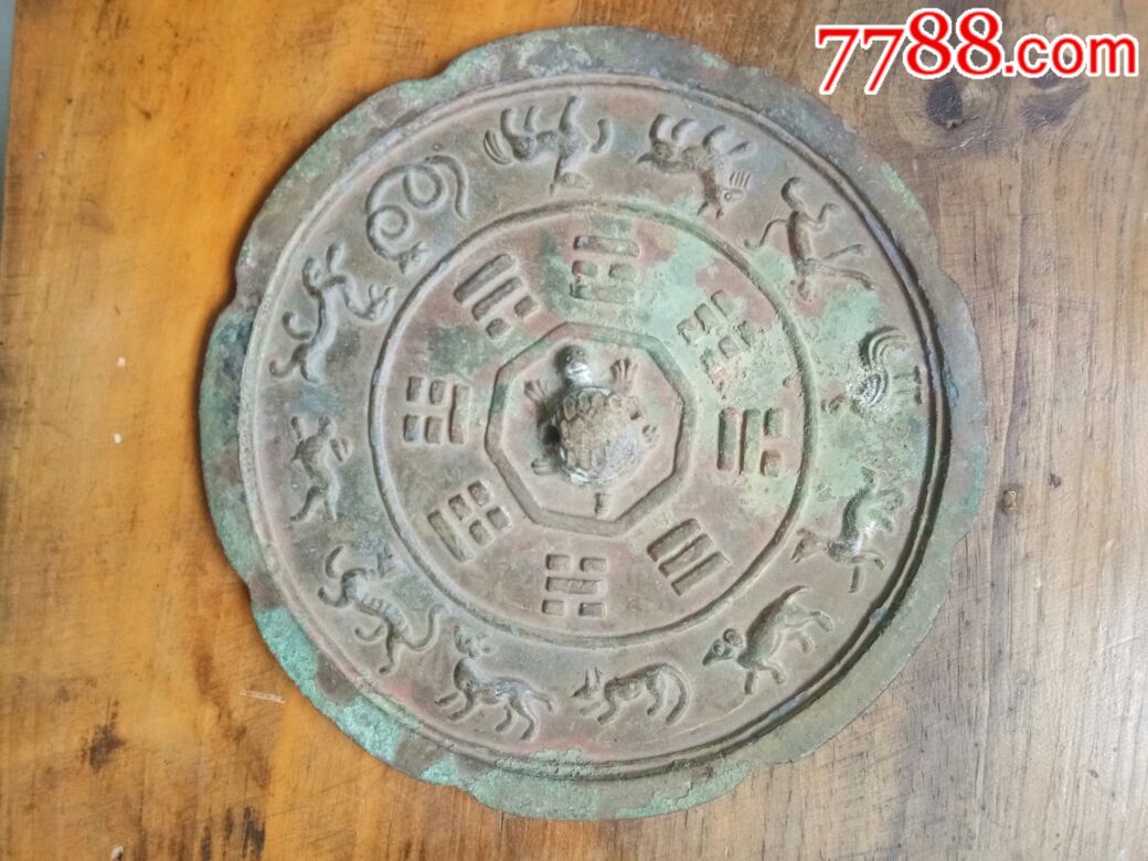 清代十二生肖八卦青铜镜一个!