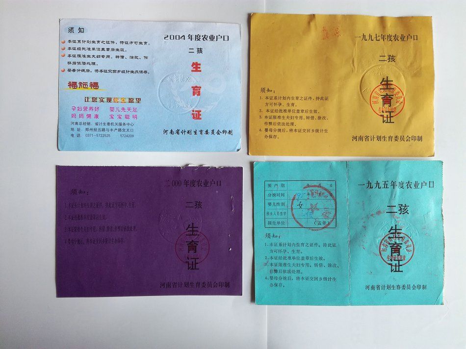 计划生育,河南农业户口一孩二孩生育证10种,100元