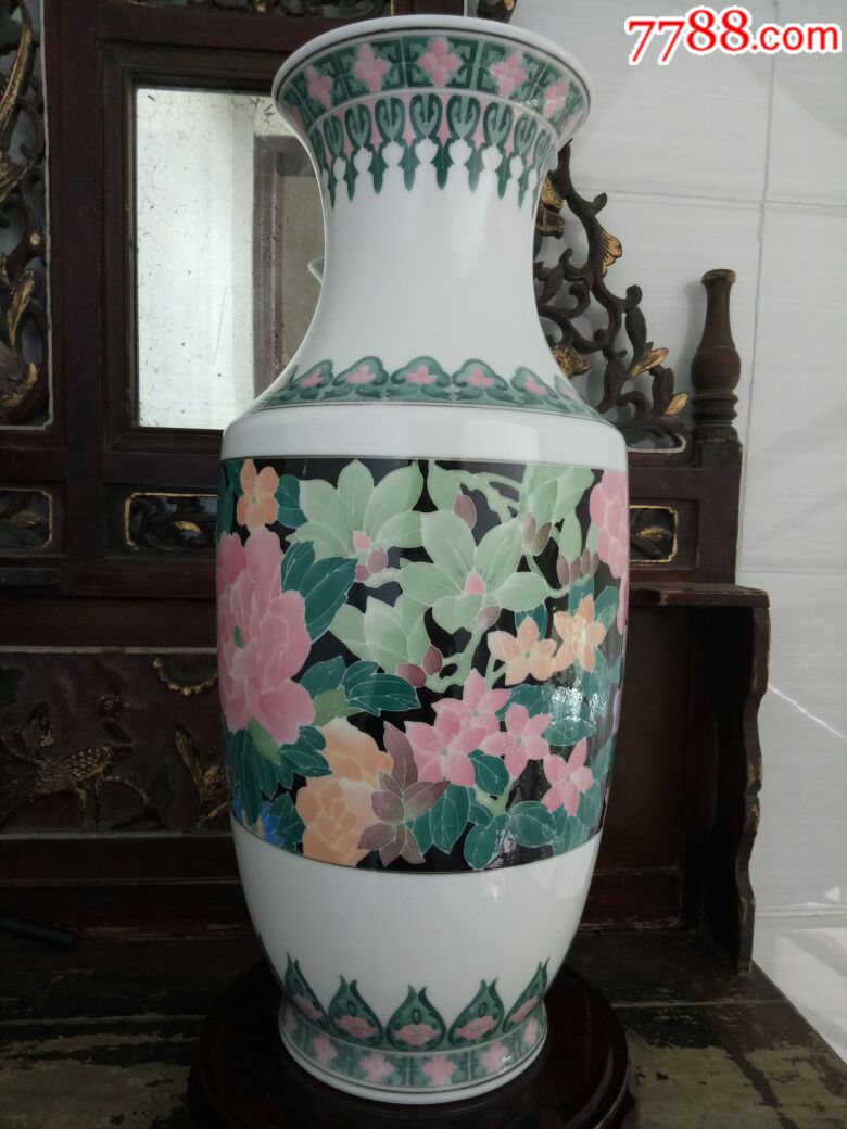 醴陵老瓷器釉下五彩手绘四季满花大花瓶