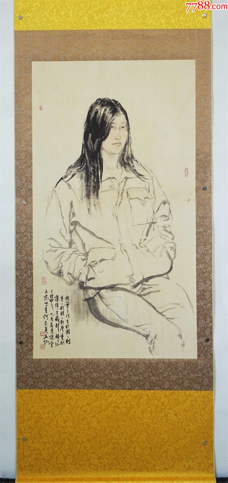 白描何家英中堂画画风景山水人物名人字画装饰画