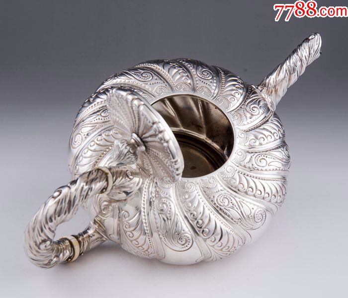 约1380克全品相美国gorham公司925纯银平底茶具三件套西洋古董银器_第