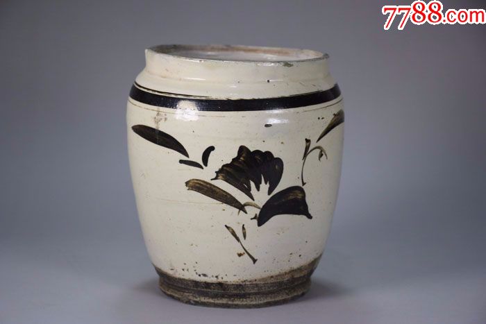 全品清代磁州窑白釉黑花小罐