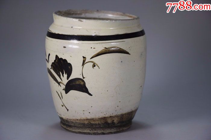 全品清代磁州窑白釉黑花小罐