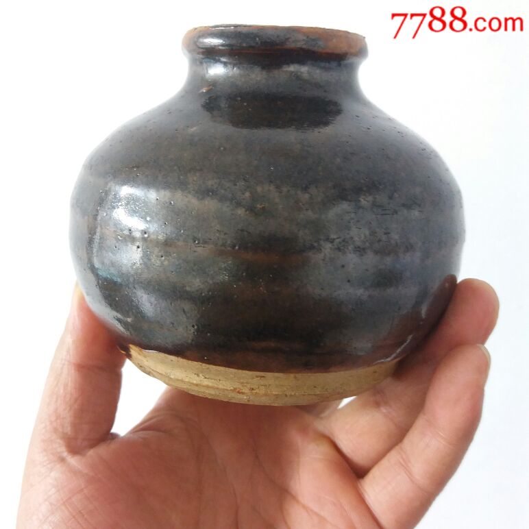 老古董老物件收藏清代黑瓷窑变油坛子品相完整保真