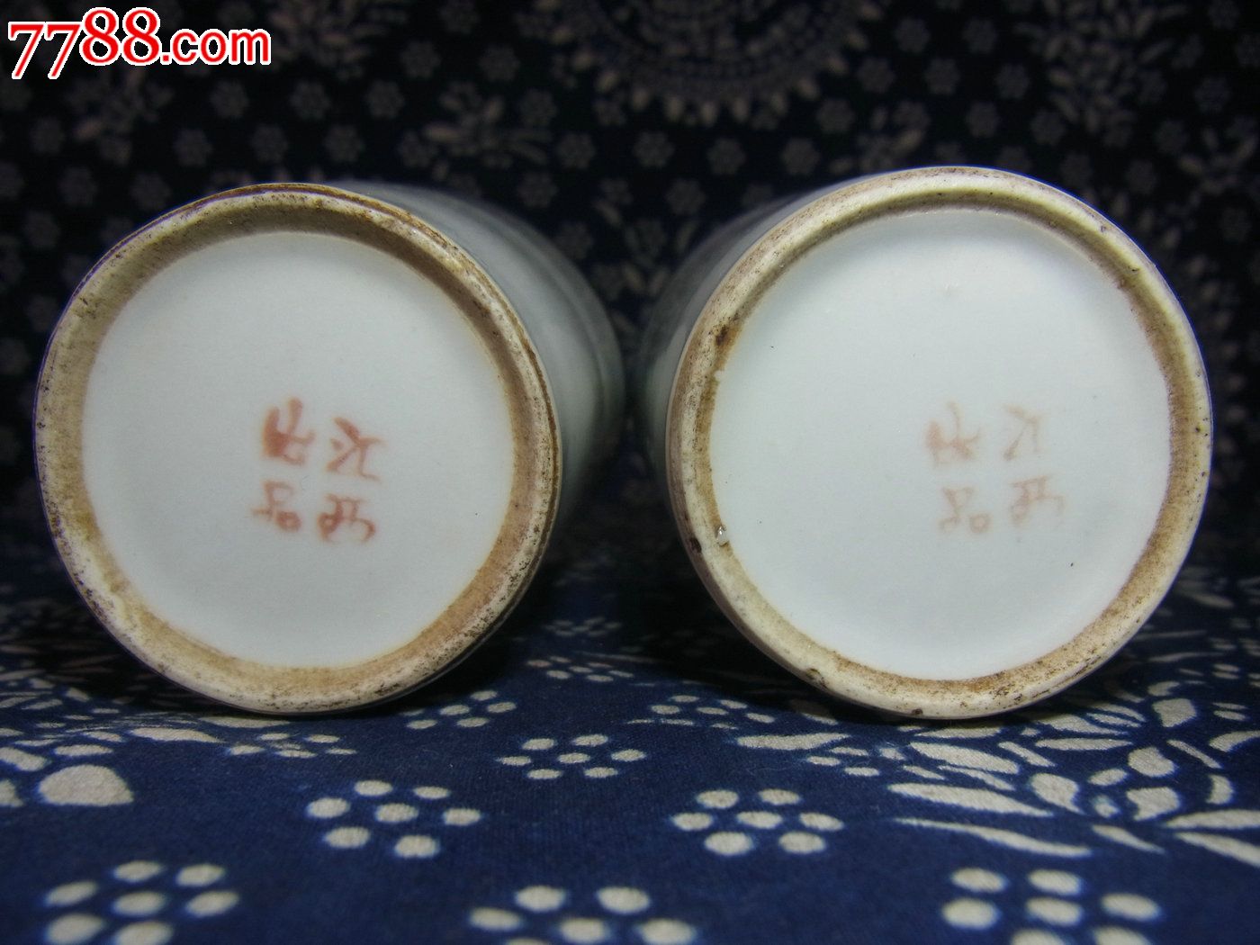 古玩瓷器收藏民国江西出品款贴花花鸟啤酒杯一对