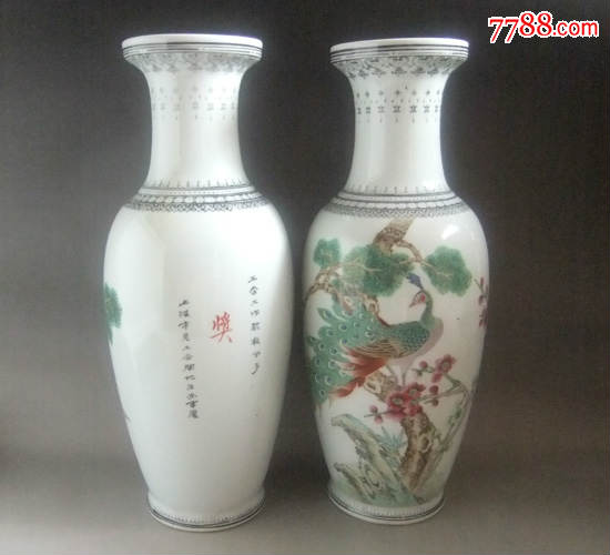 景德镇艺术瓷厂/古玩/居家摆件/老厂货/精美收藏/粉彩花鸟瓶一对