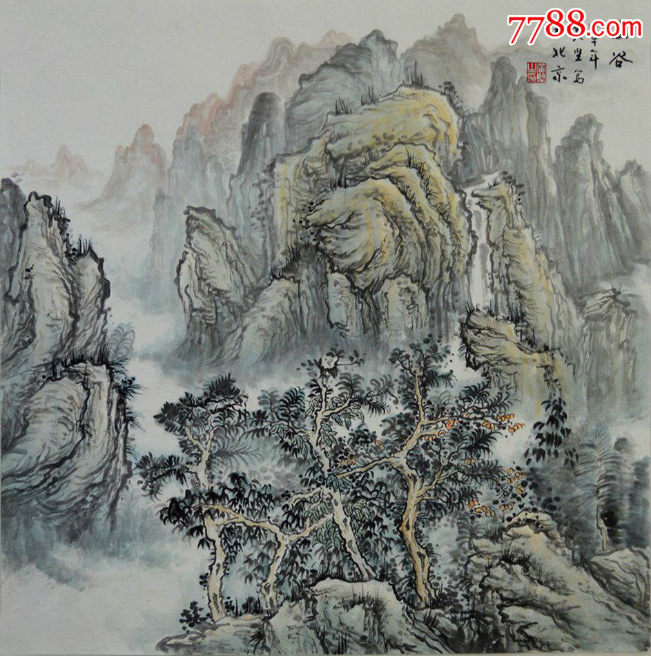四尺斗方国画仿古山水画《幽谷》ss0399