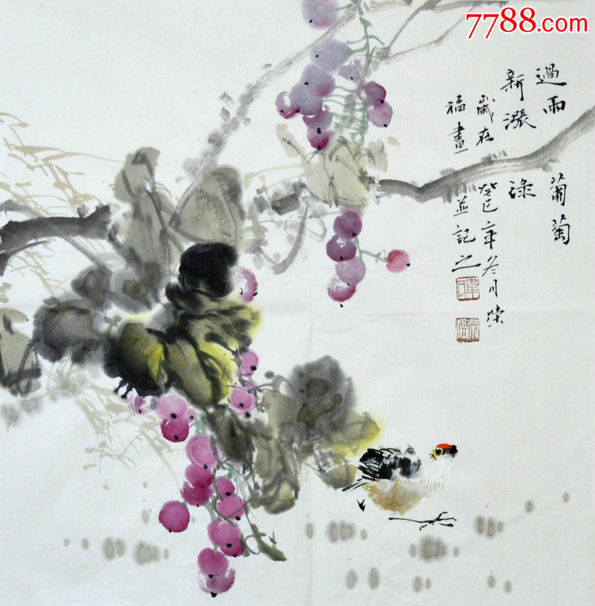 三尺斗方写意花鸟画葡萄《葡萄图》hn1847_花鸟国画原作_第1张_7788