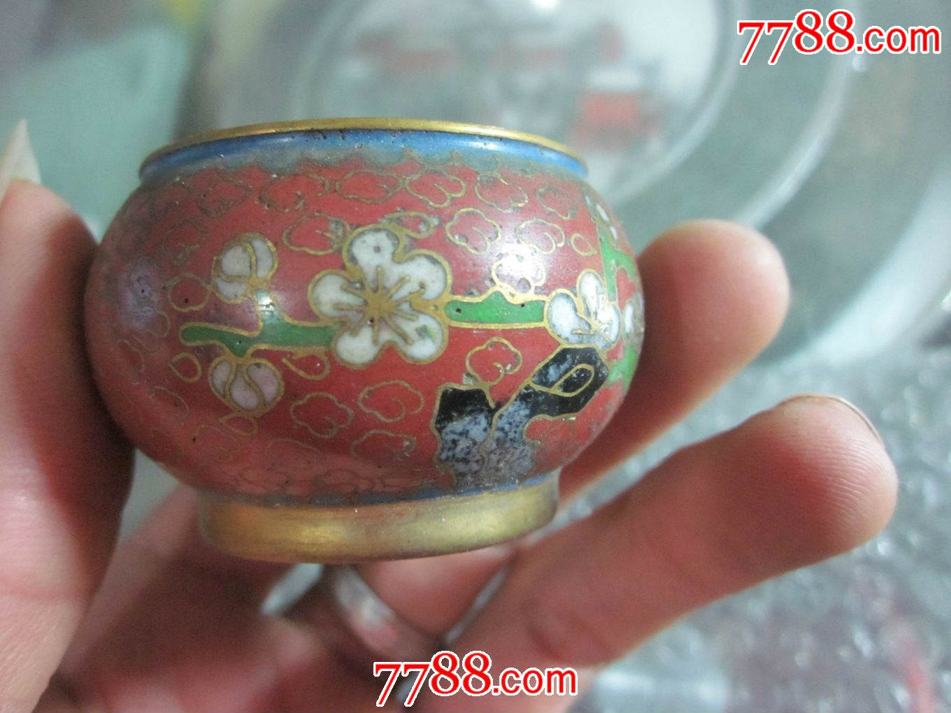景泰蓝老鸟食罐,胎厚精美,包老,高3.5cm直径5.2cm