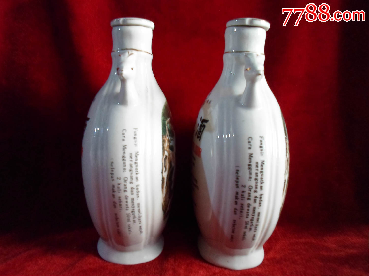 八十年代全品中国烟台产"栈桥牌"灵芝酒(螺丝口)老酒瓶一对_彩绘瓷
