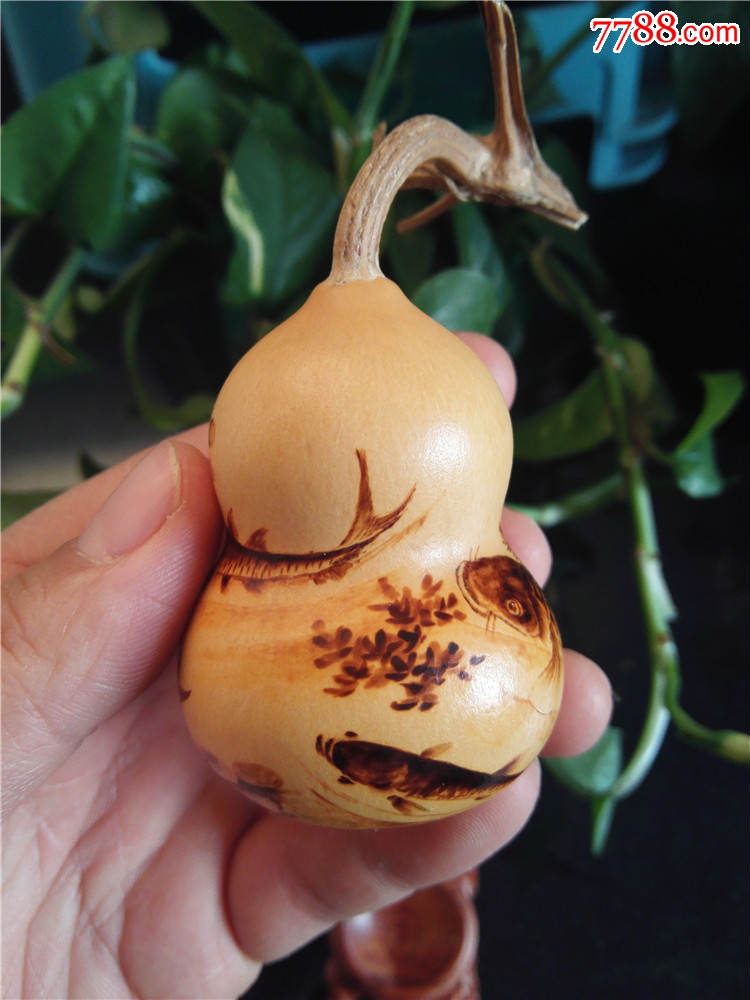 【手工烙画葫芦】水墨锦鲤葫芦摆件