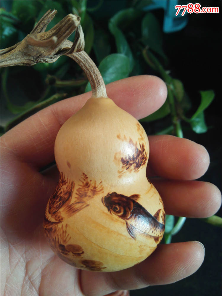 【手工烙画葫芦】水墨锦鲤葫芦摆件