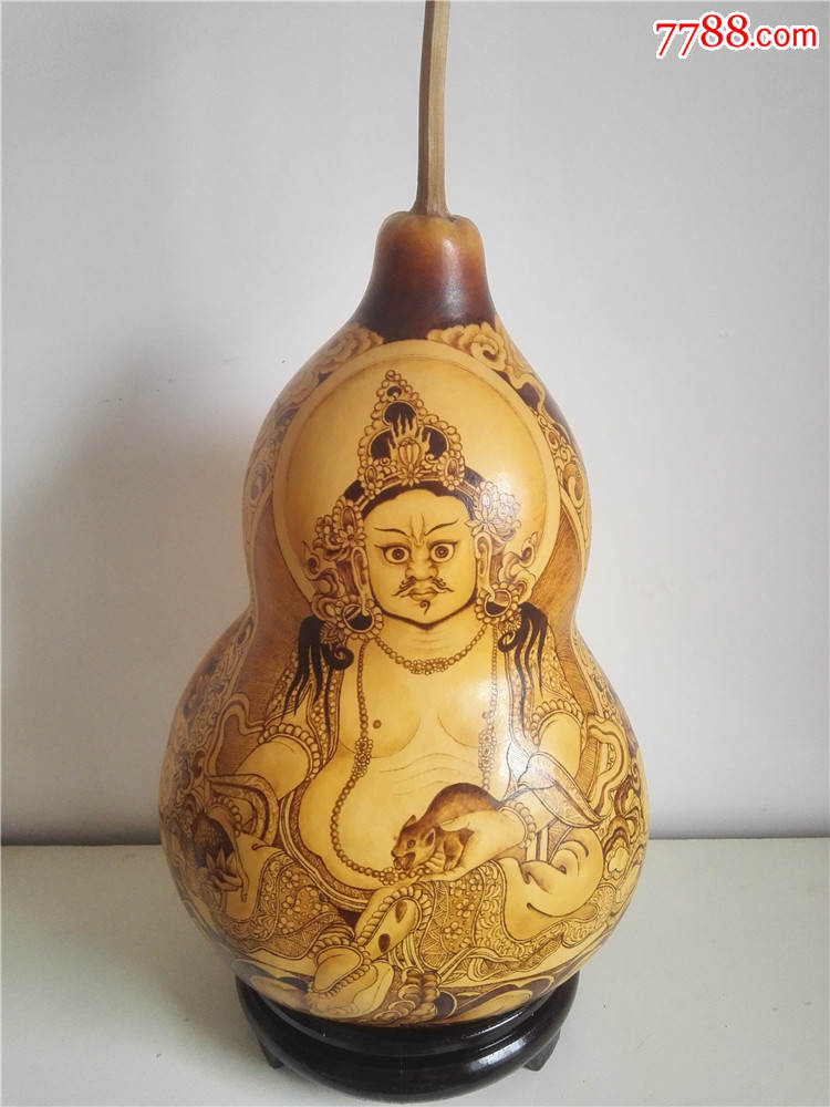 【手工烙画葫芦】黄财神葫芦风水摆件