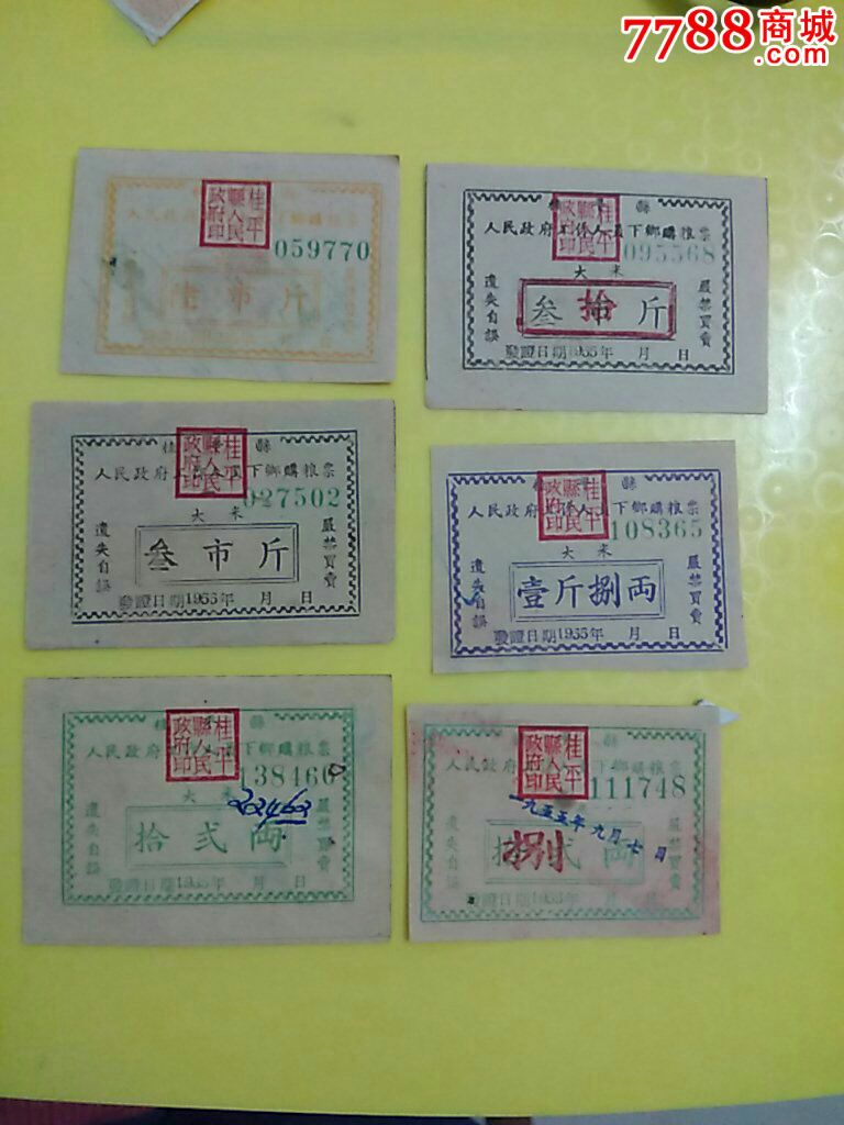 广西桂平55年人民政府工作人员下乡购粮票6全
