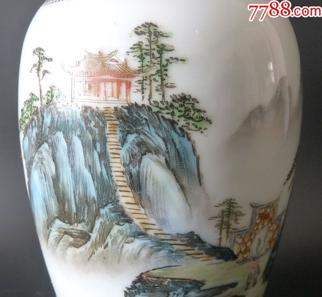 景德镇艺术瓷厂/釉上彩/古玩/居家摆件/老厂货/精美收藏/山水花瓶
