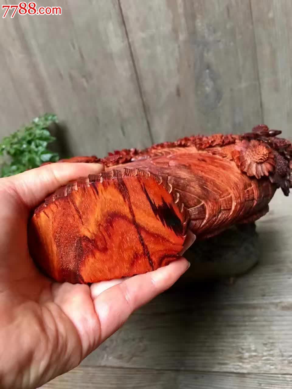 小叶紫檀招财猫花蓝大