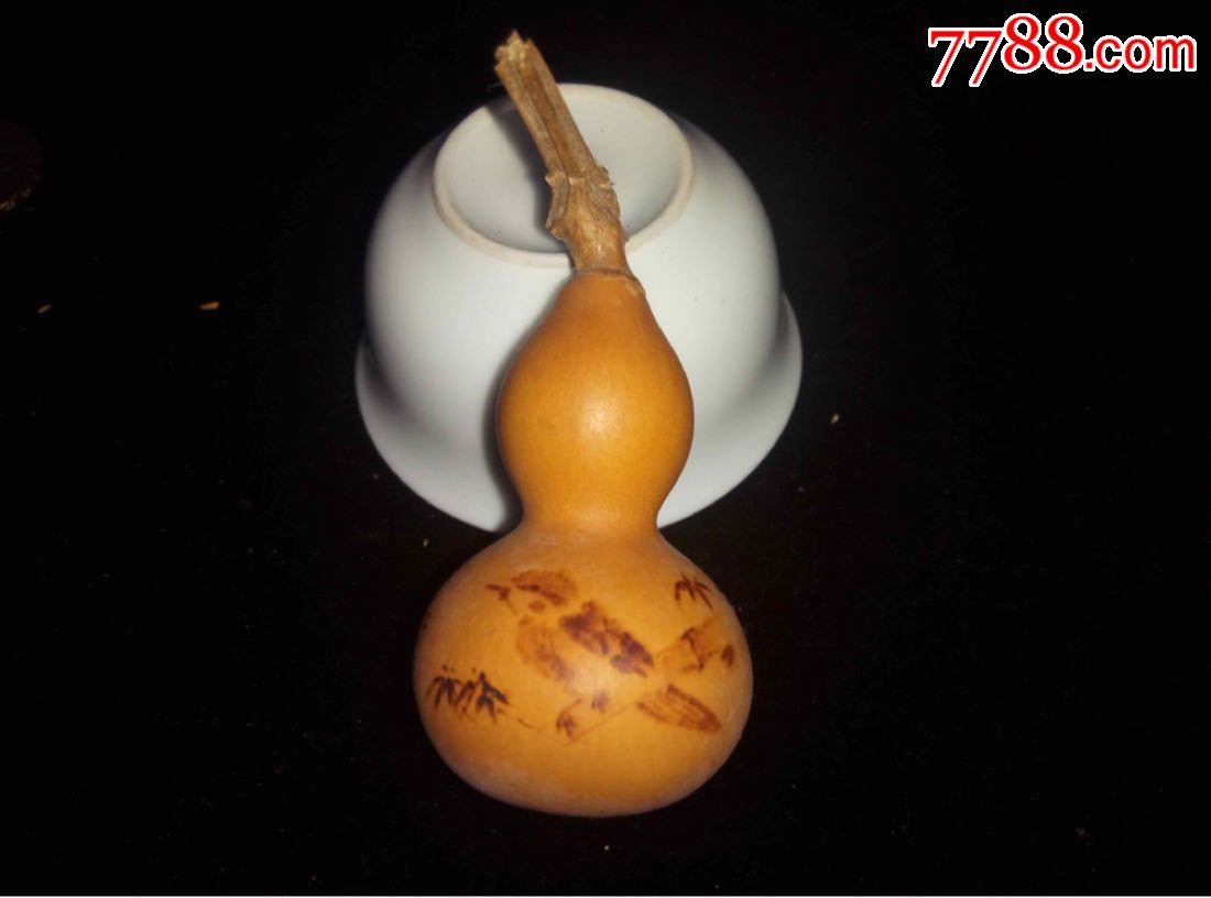 烙画葫芦——枝头鸟.河北省名家张连忠作品,纯手工烙画.