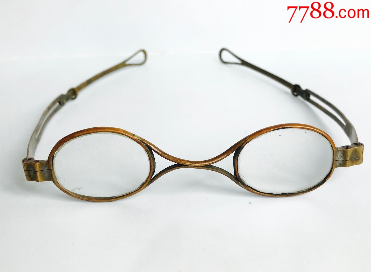 西洋古玩/美国古董老眼镜/黄铜材质/19世纪/叶子纹饰