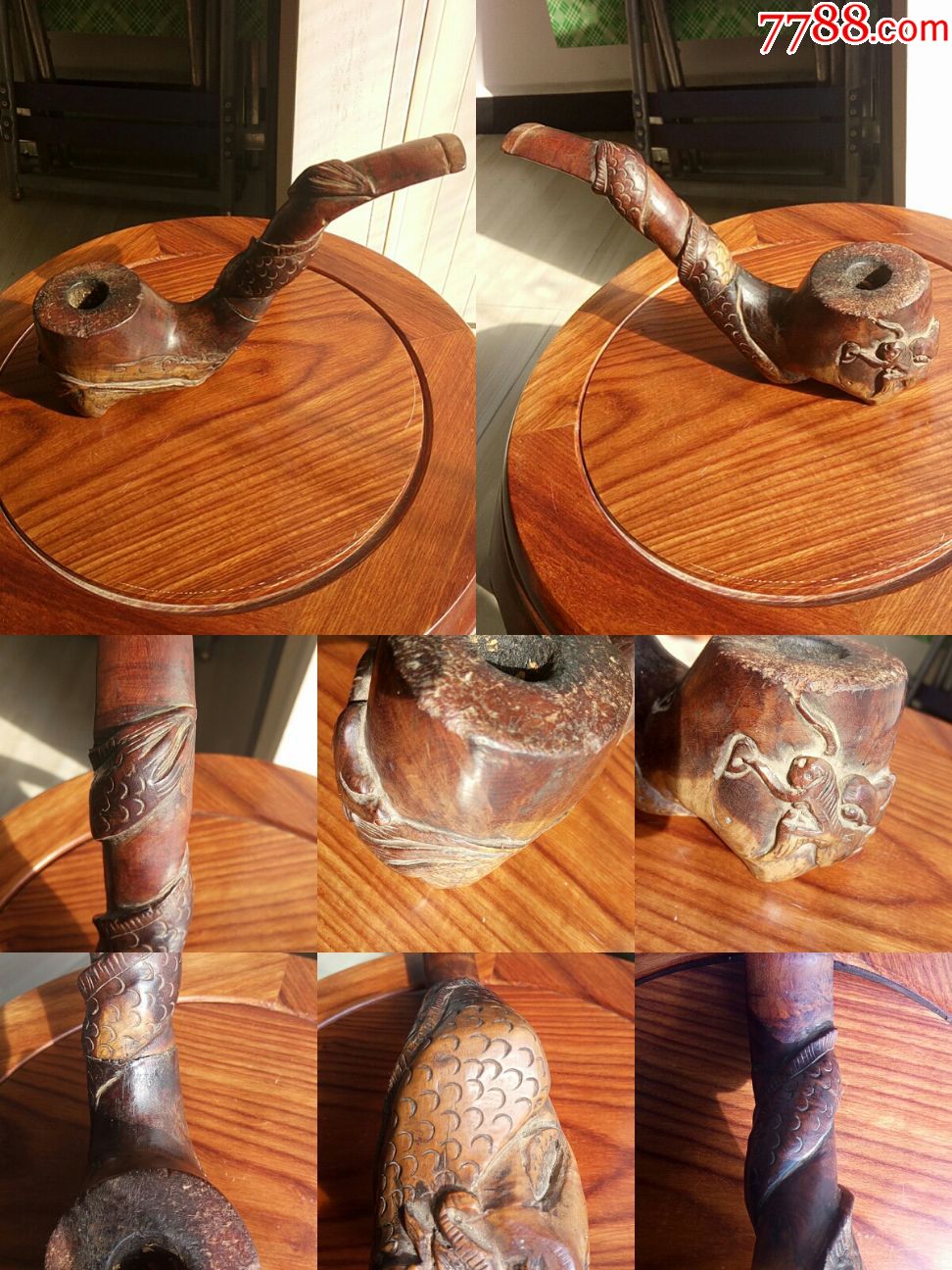 清代老黄花梨【烟斗】20x4.5cm-其他根雕/木雕-7788收藏