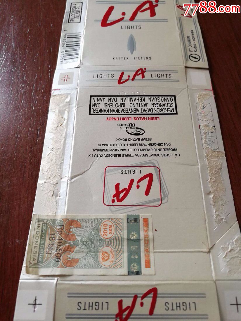 外国烟标,印尼著名香草烟烟标l.a,带专卖标签,16支小盒版