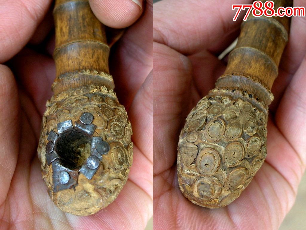 烟具收藏1710边疆早期罗汉竹制老烟杆44cm