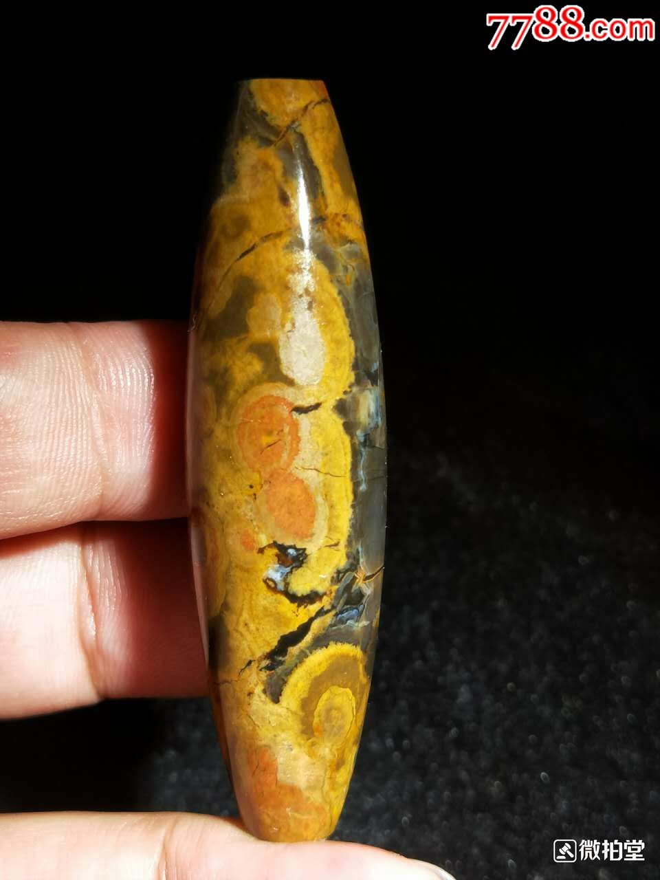 四子王旗九眼页岩石蒙天珠,66*18mm.