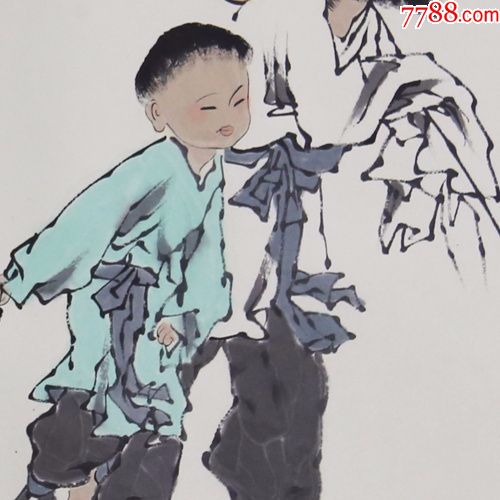 范曾爷孙俩牵牛图镜片中堂画真手工绘国画风景山水人物名人字画装饰画