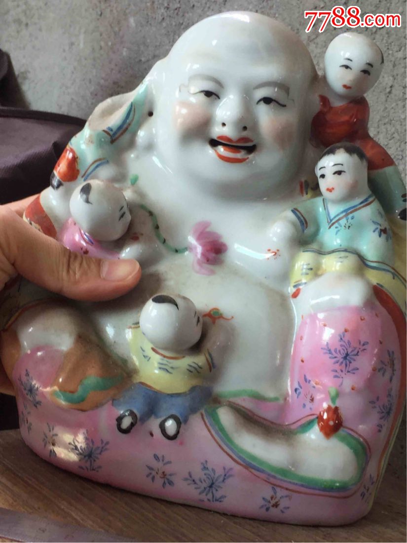 老物件收藏怀旧手绘粉彩多子佛摆件有磕碰特价处理出售不议价