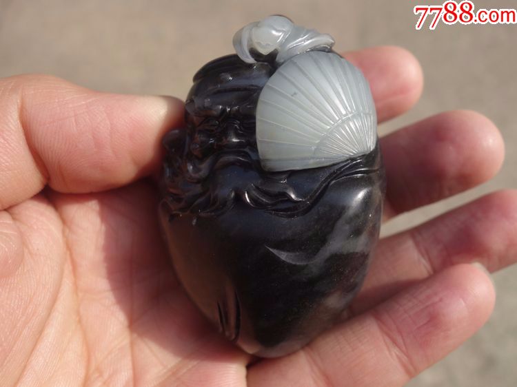 淮南王收藏正宗新疆和田青花聚墨独籽料钟馗把件70023