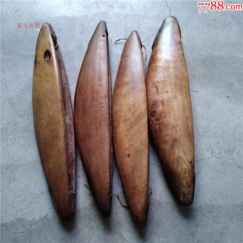 好品相民国铁包边织布机枣木老梭子四个同出创意花盆纺织工具包老