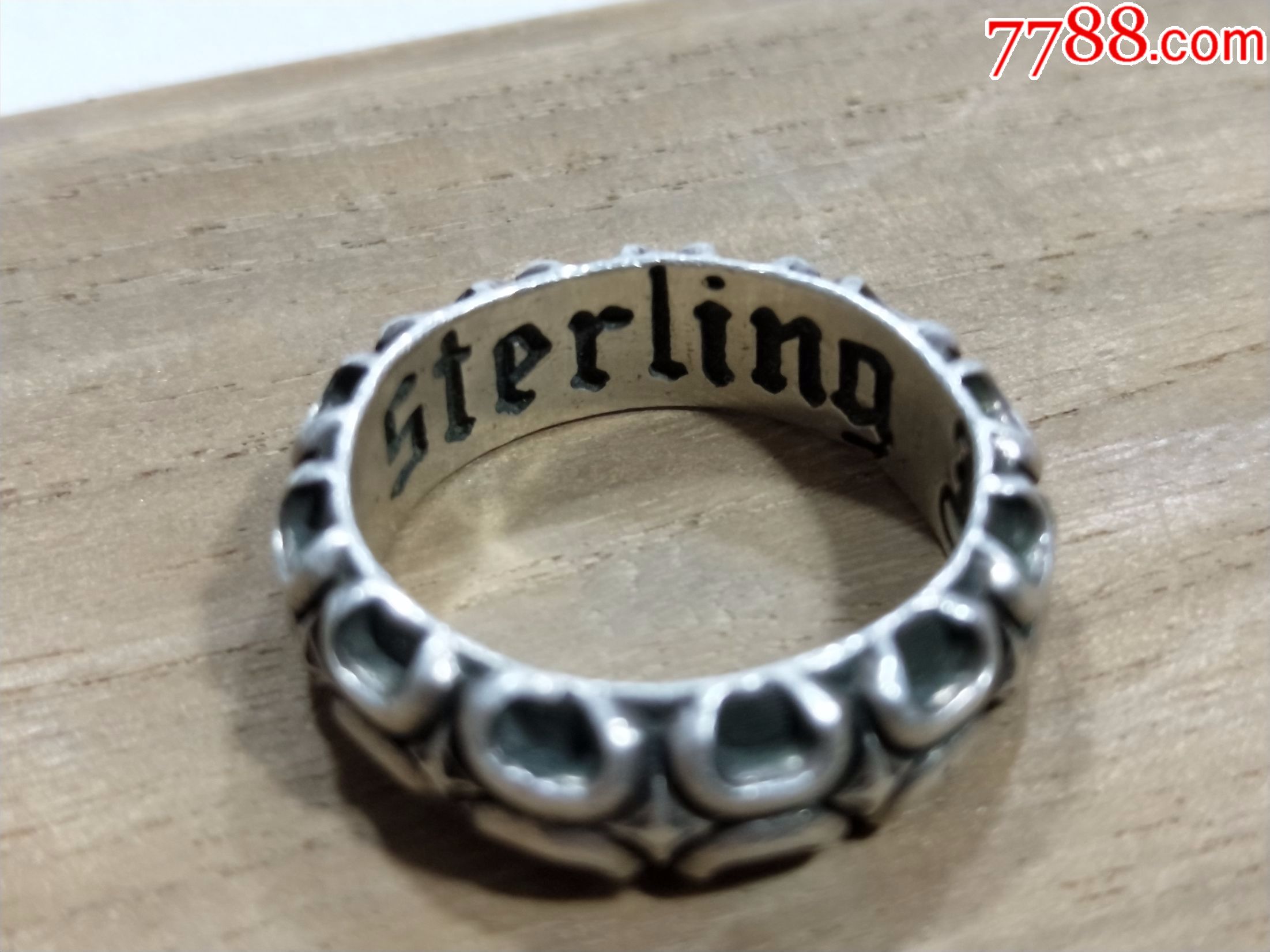 海外回流/德国.纯银手工捶打纹戒指.哥特式字母银标