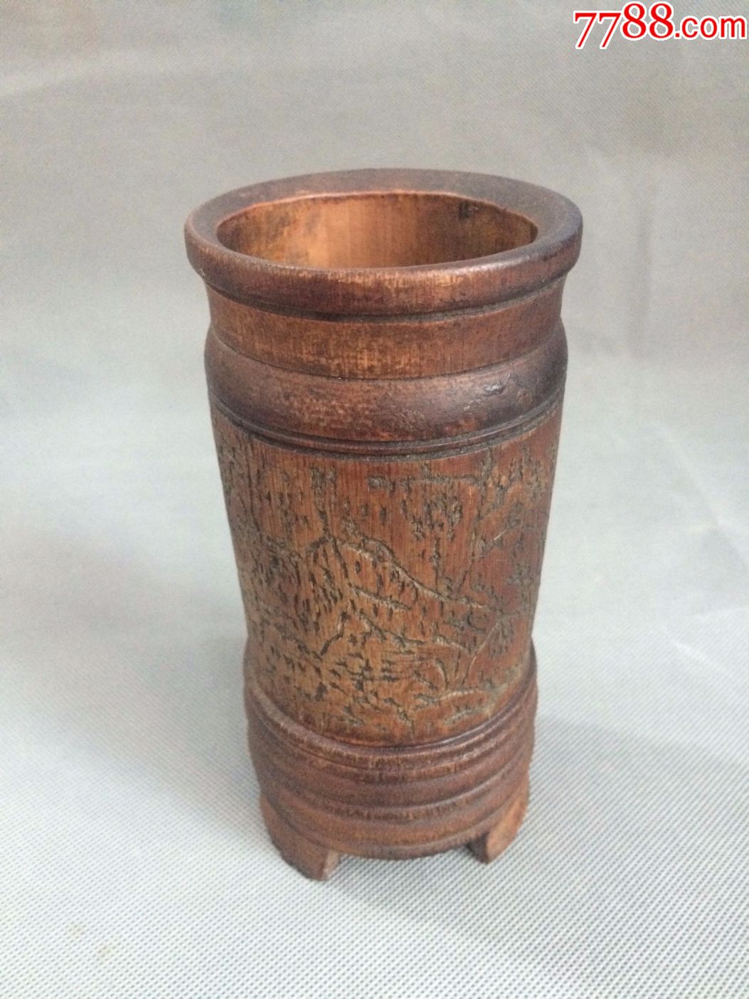 民国竹刻绘笔筒