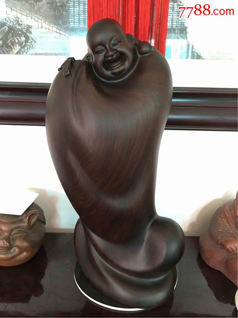 木雕大师黄泉福福抱木雕黑檀保真-价格:18888元-se54777693-木佛像
