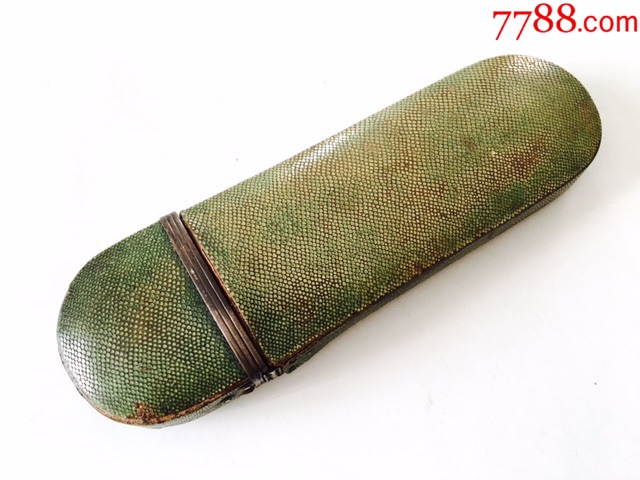 西洋古玩英国古董老眼镜盒鲨鱼皮木盒19世纪文艺收藏