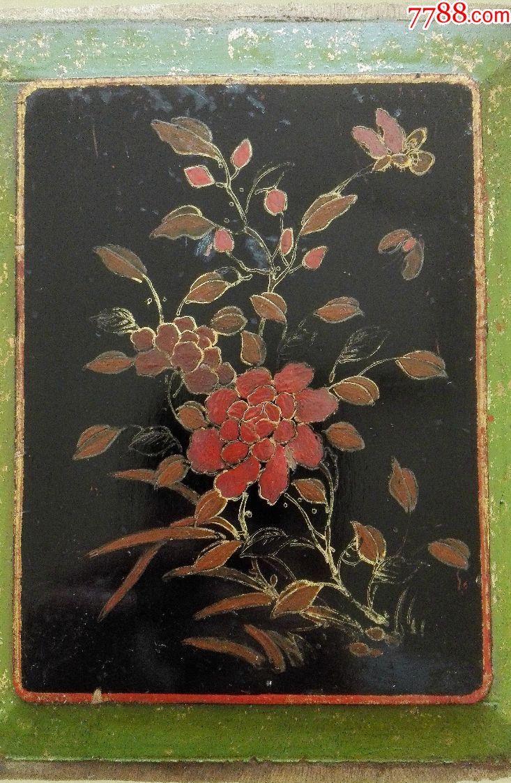 楠木大漆彩绘描金花卉画板一张2