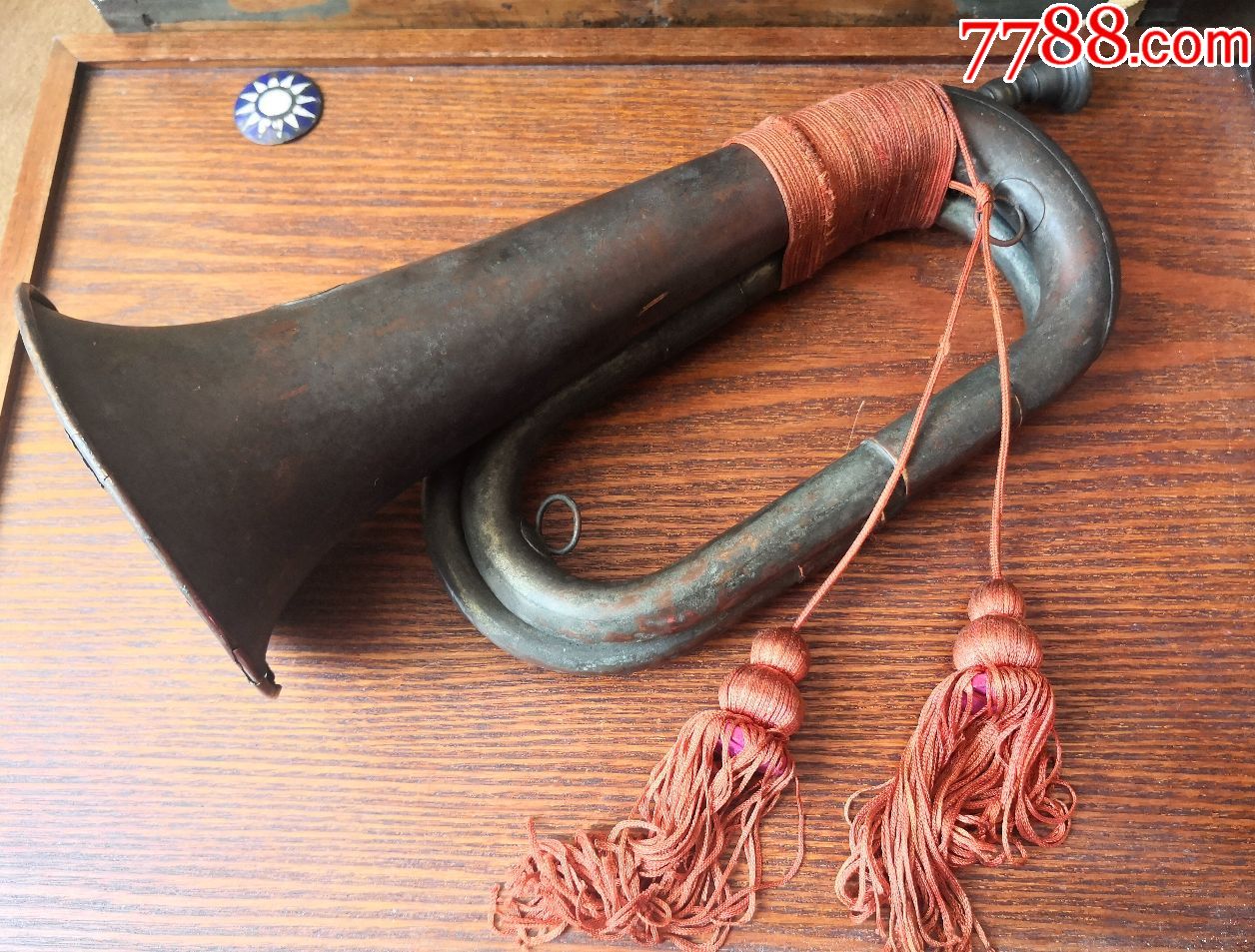 国军制式带标铜军号,淞沪抗战德械师冲锋号民国上海锦华实业社乐器厂