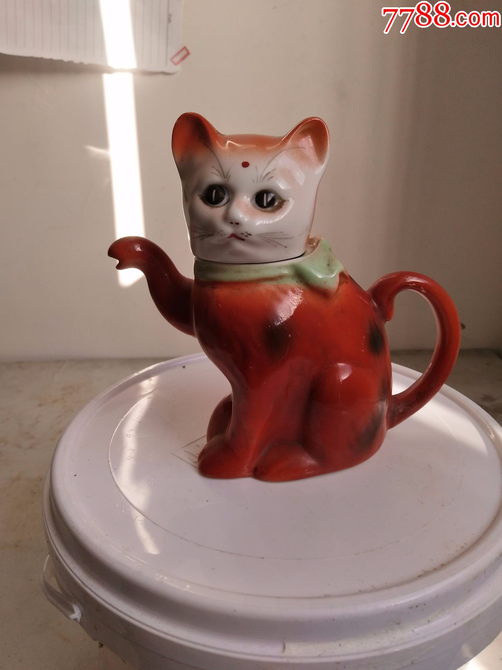 古董古玩瓷器民俗民国老旧物件二手瓷猫茶壶发财猫茶壶老茶壶lye