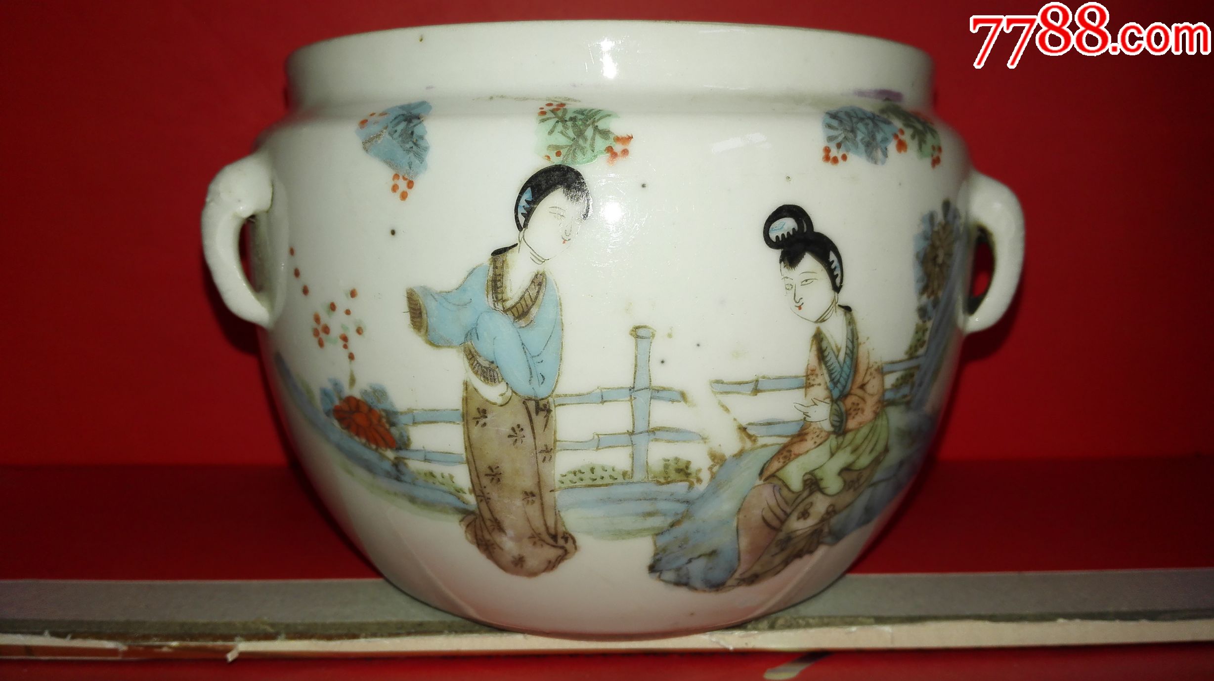 民国粉彩小名家胡子林--美人小粥罐(没有盖子).漂亮