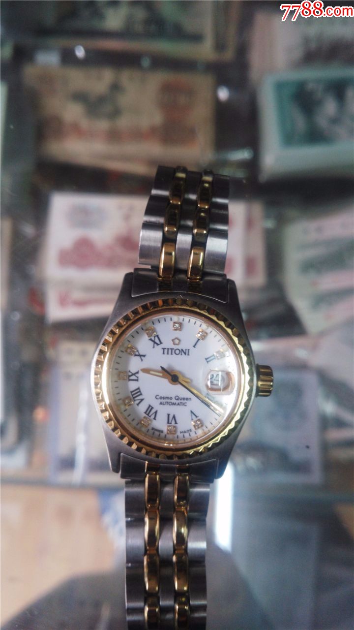 美品钻刻瑞士梅花全自动单日历女机械表后盖地球百浪多机芯2775